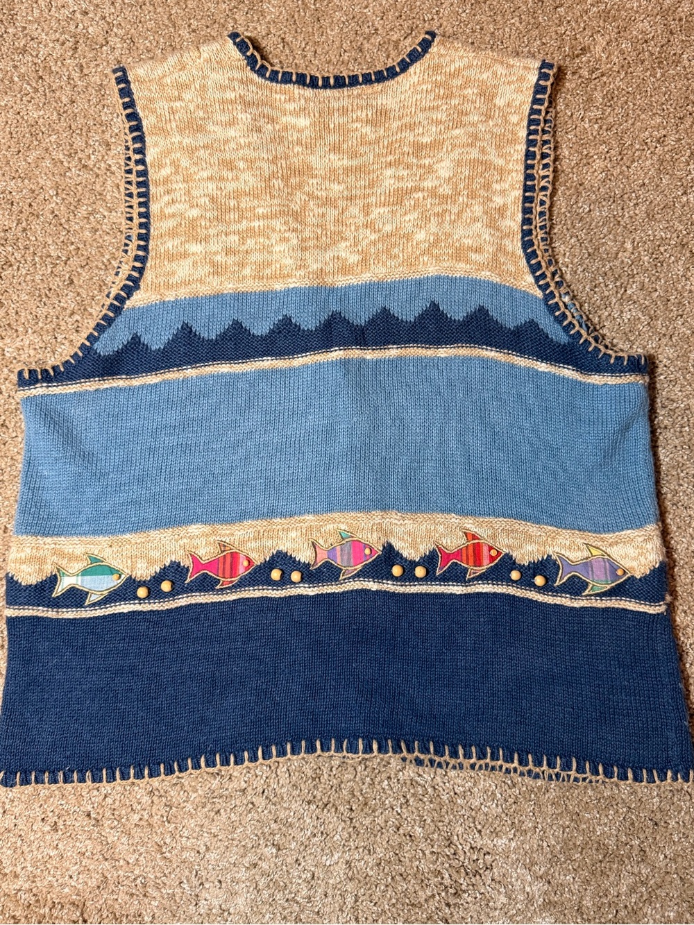 Vintage Orvis Nautical Embroidered Knit Vest in Blue and Cream - Picture 4 of 9